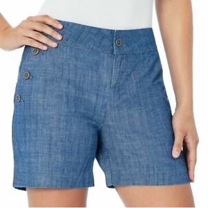 NWT Isaac Mizrahi New York Tailored Short Indigo Chambray Button Detail Shorts
